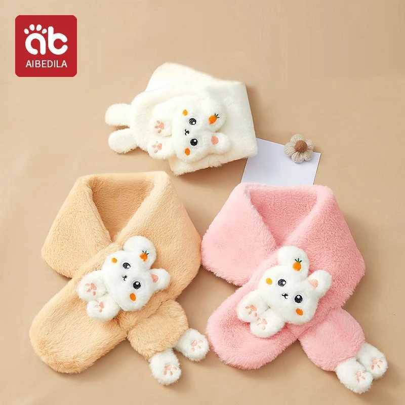 Scarves Wraps AIBEDILA Baby Winter Scarfs Thick Plush Cross Childrens Scarf Cute Cartoon Rabbit Faux Fur Neck Protection Warm Shawl H241213