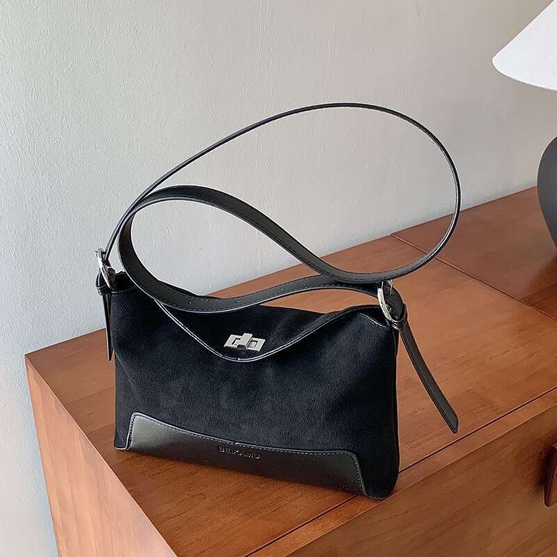 Large capacity frosted deer skin velvet 2025 stylish new casual splicing single shoulder underarm women's crossbody bag