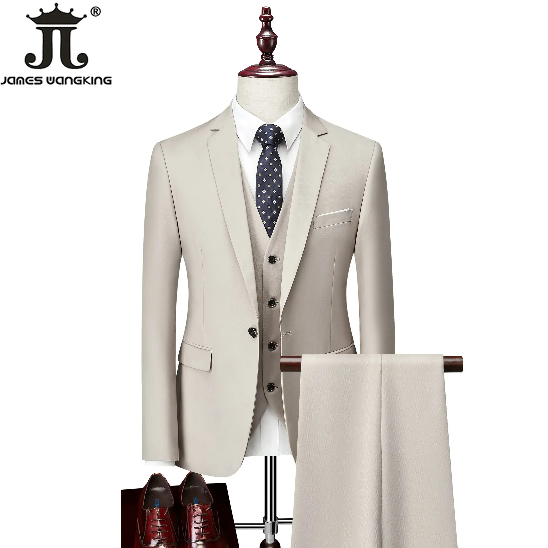 M-6Xl 15 Colors ( Jacket+Vest+Pants ) Formal Business Office Men's Suits Groom Wedding Party Dress Solid Color Suit