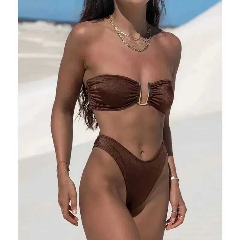 2024 New Summer Solid Push Up Woman Swimsuit Beach Sexy Bikini Set Solid Swimming Suit for Women Swimwear Bandeau Bathing SuitXJ241212