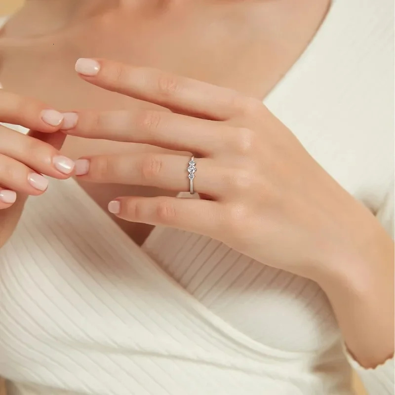 Tigrade Real S925 Sterling Silver Rings 3pcs Stones Round Cut Zircon Promise Engagement Wedding Band Bride ring Fine Jewelry 241213