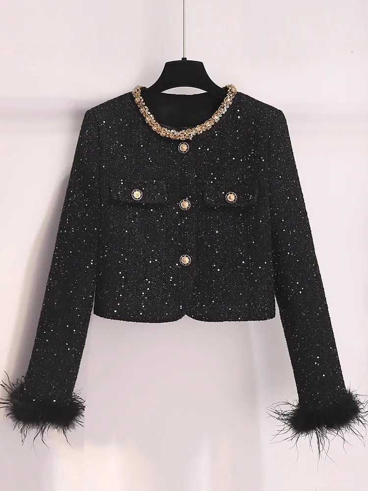 High quality French retro coarse woolen twopiece set womens jacket jacketski suit autumnwinter Christmas 2piece 241211
