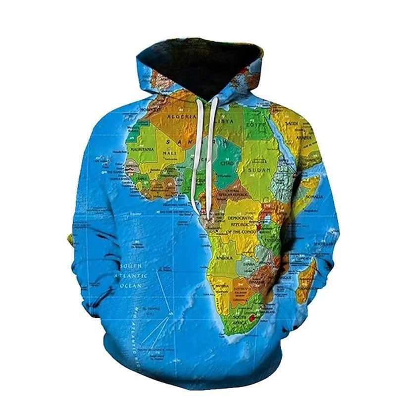 3D World Map Printing Mens Hoodies Fashion Street Clothing Hoodies Sportswear Cool Winter Pulleys Harajuku 7 Hoodies W241213