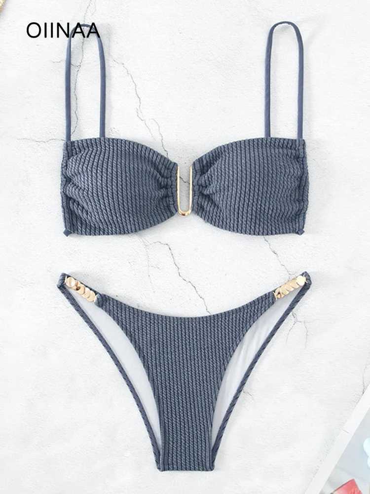 OIINAA Swimwear Women Solid Sexy Bikinis Set Drawstring Beachwear Summer Two-pieces Swimsuit Fa Thong Bather Bathing SuitXJ241212