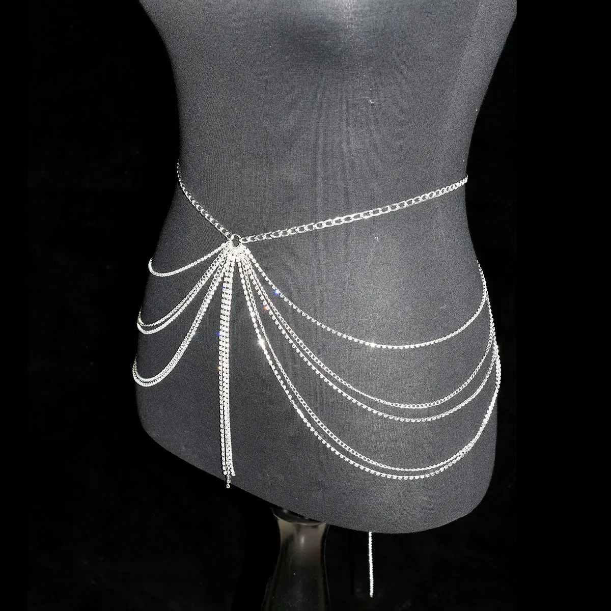 Festival Gifts Sexy Fashion Waist Chain For Lady Shiny Rhinestone Tassel Body Jewelry Stage Performance Party Dress Metal 241213