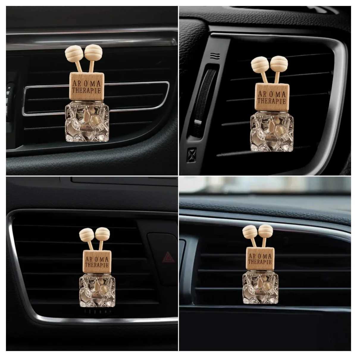 0.27oz Water Cube Air Outlet Perfume Empty Bottle Car Glass Diffuser Bottle Wooden Cap ener With Clip Vehicle Fragrance DecXJ241213