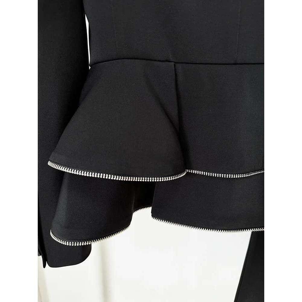 Ladies' Suit HIGH QUALITY Newest Fashion Designer Set Women's Zipper Ruffle Edge Blazer 2Pcs Pants Suit