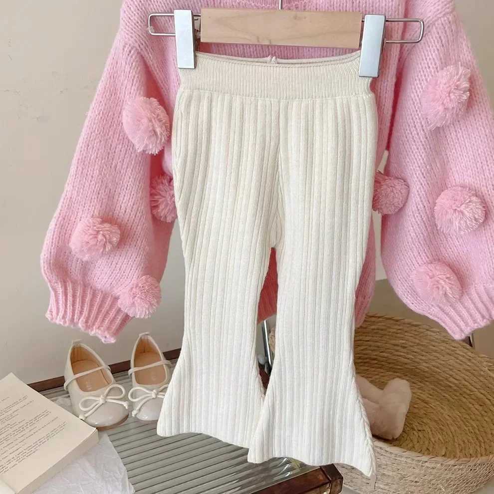 4152 Children Clothes 2024 Autumn and Winter Girls Wool Pants Fashionable Knitted Bell Bottoms Or Ball Knitted Sweater Tops W241213