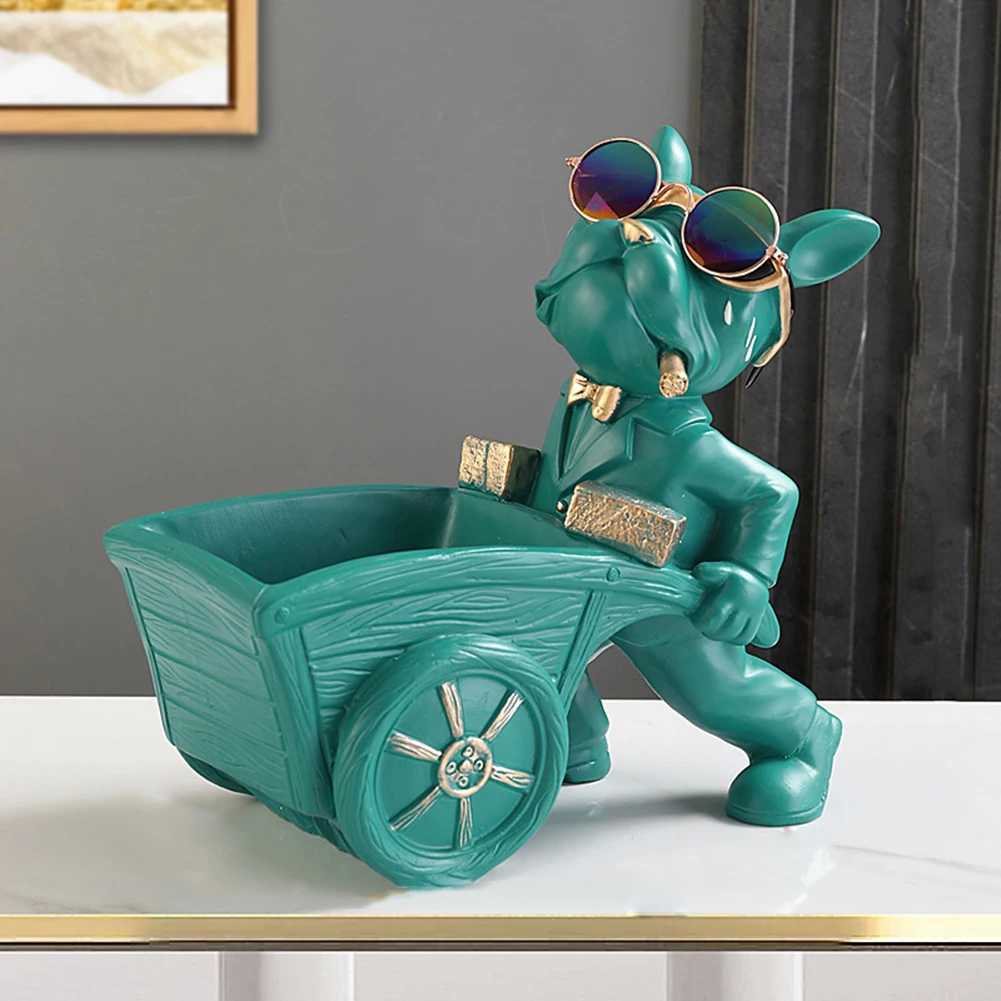 Bldog Cool Sculpture Dog Ornament Butler Storage Box with Tray Nordic Table Decoration Resin Sculpture Coin Piggy Bank Y250509