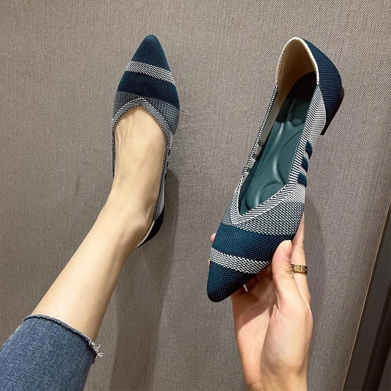 Knitted sliding flat shoes womens mesh Loafers elastic ballet shallow flat dress shoes Moccasins comfortable ballet flat 241213