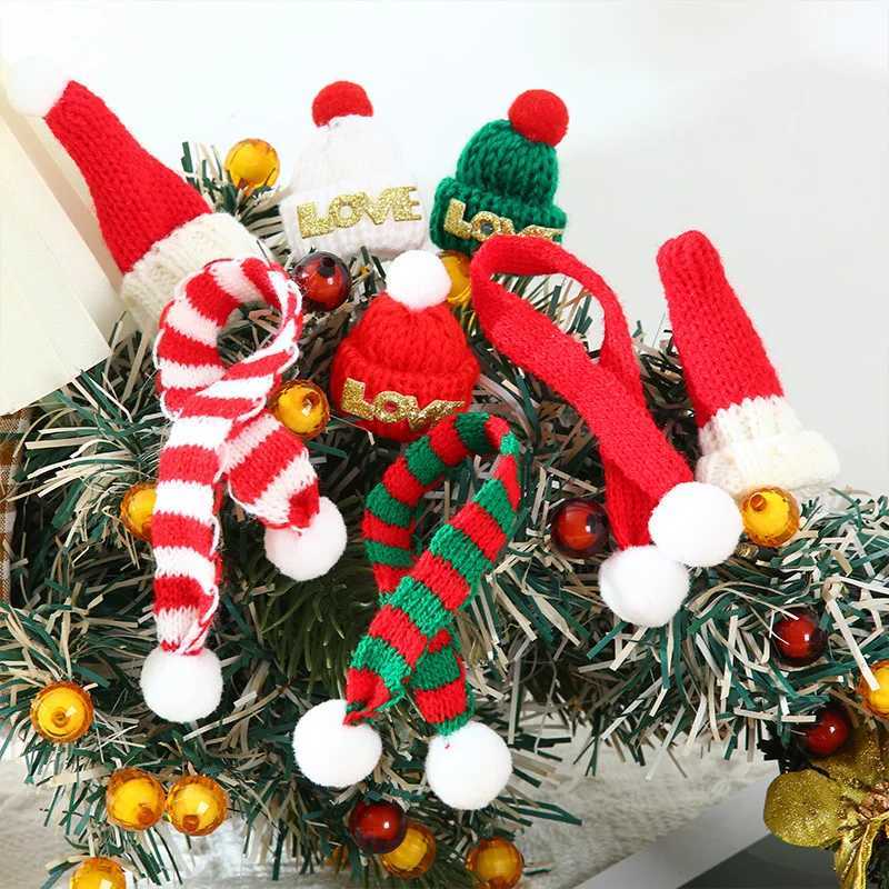 Scarves Wraps 1pcs Christmas Miniature Santa Hat Scarf Stuffed Bear Christmas Costume Wine Bottles Hat Xmas Decoration Party Supplies H241213