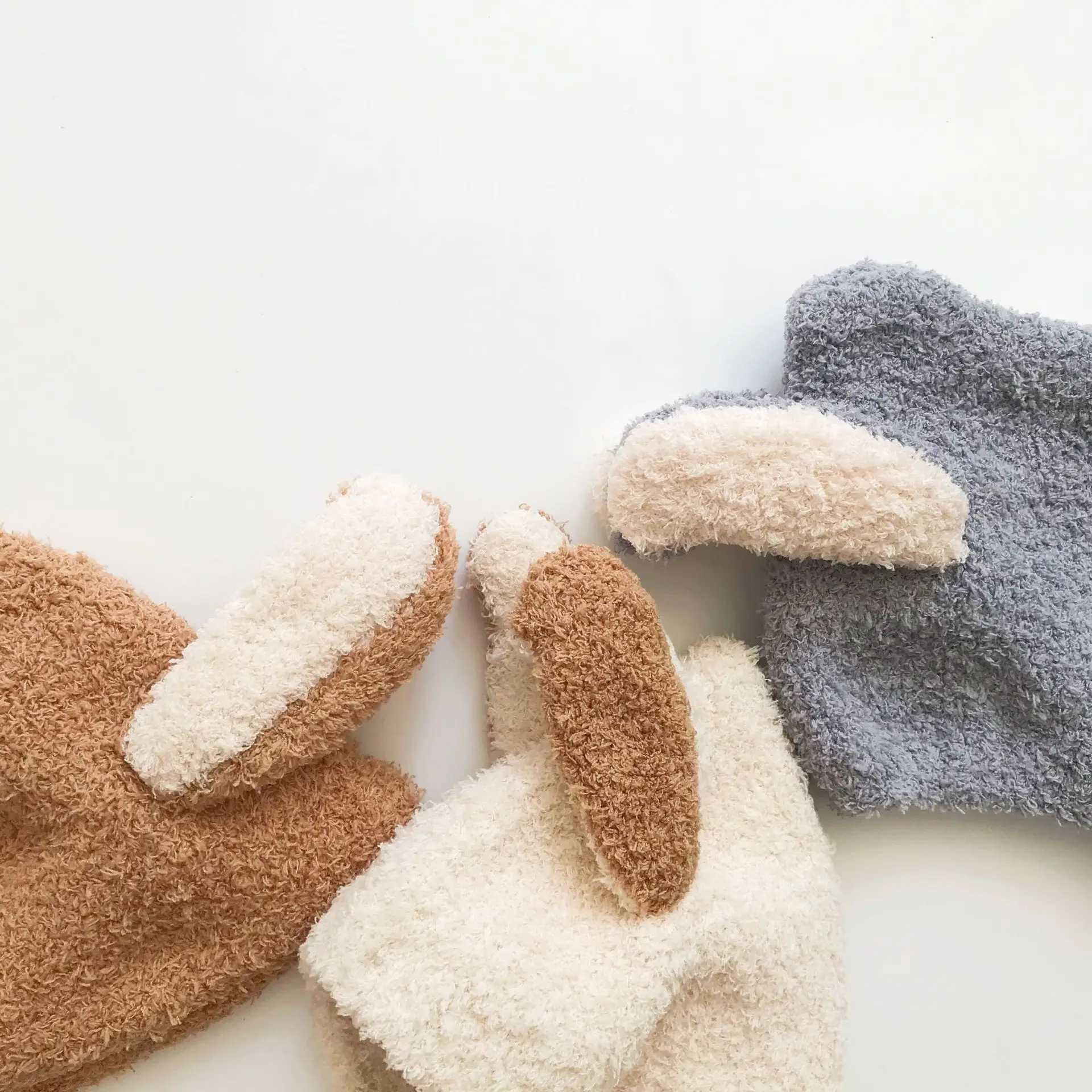 Cute Baby Hat Autumn Winter Rabbit Ears Soft Plush Warm Ear Cap Kids Boys Girls Beanies Solid Color Earflap Hat BonnetXJ241213