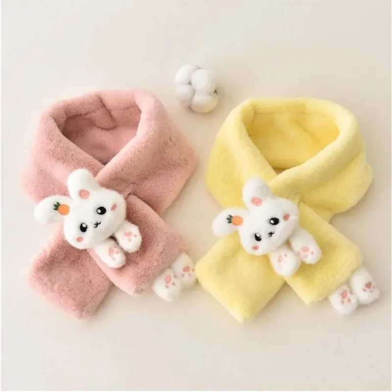 Scarves Wraps Boys Girls Winter Scarfs Thick Plush Cross Childrens Scarf Baby Bib Cute Cartoon Rabbit Faux Fur Neck Protection Warm Shawl H241213OT4A