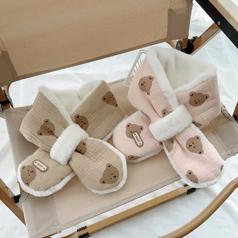 Scarves Wraps Bear Winter Baby Scarfs Warm Bear Fleece Kids Neck Warmer Cross Children Scarves for Girls Boys Baby Accessories 1-6Y H241213