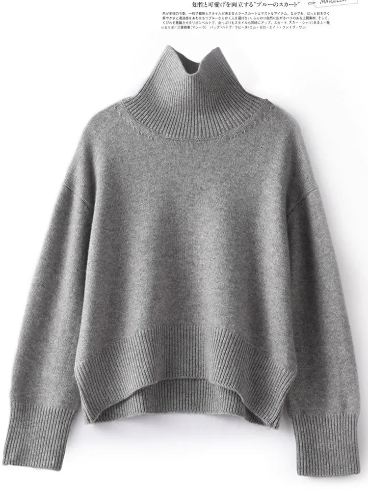 Autumn and winter 100 pure cashmere sweater womens thick turtle neck pullover loose knit 241212