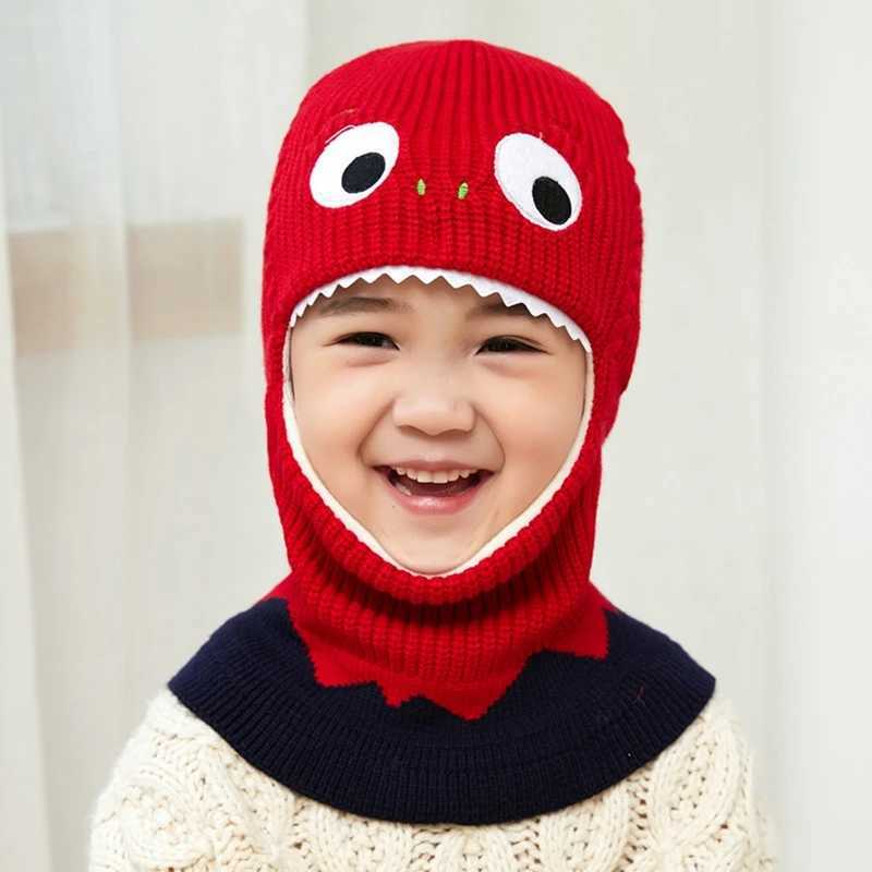 Cute Kids Dinosaur Winter Knit Hat Baby Toddler Thick Scarf Earflap Hood Scarves CapsXJ241213