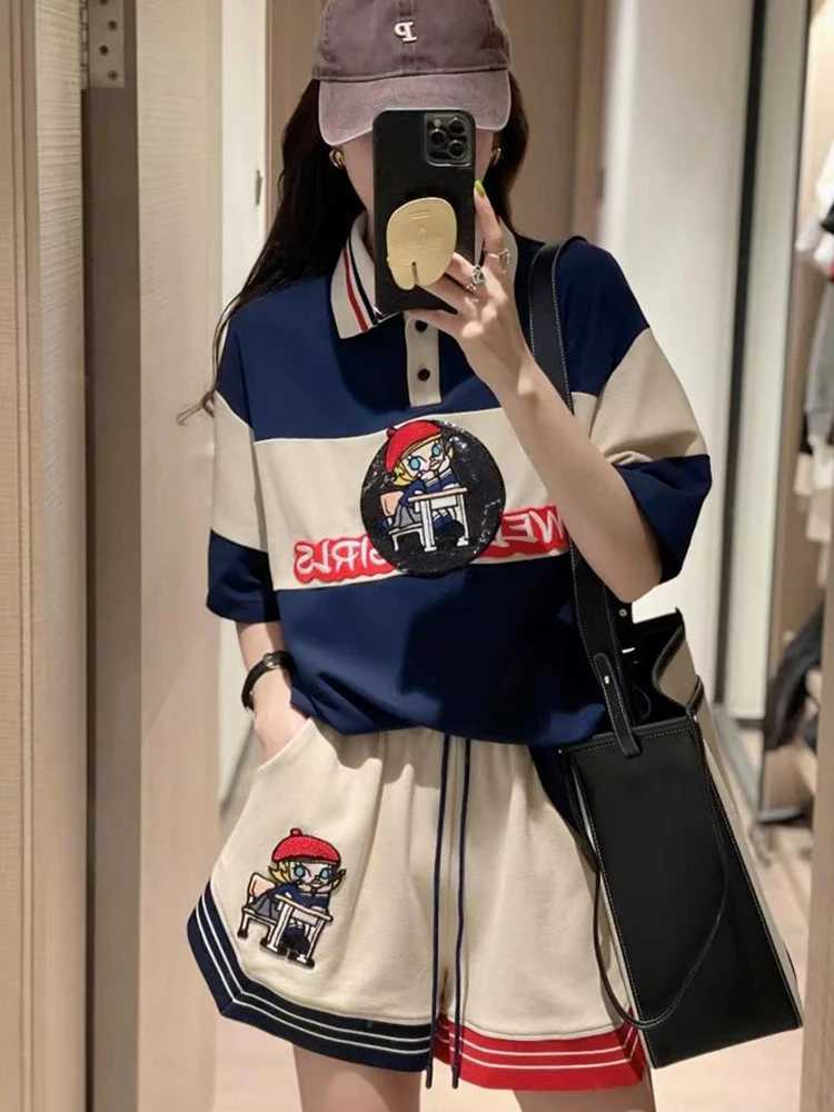 Women's Two Piece Pants Cartoon Casual Tracksuit Suit conjunto feminino shorts e blusa 2023 Summer Loose Short Slved Top 2 Piece Sets Women Outfi