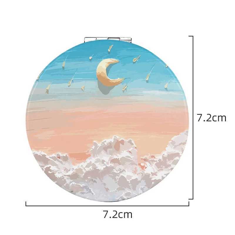 Portable Cosmetic Mirror Small Oil Painting Style Portable Foldable Double-sided Mirror Hand-held Compact Mirror TravelXJ241213