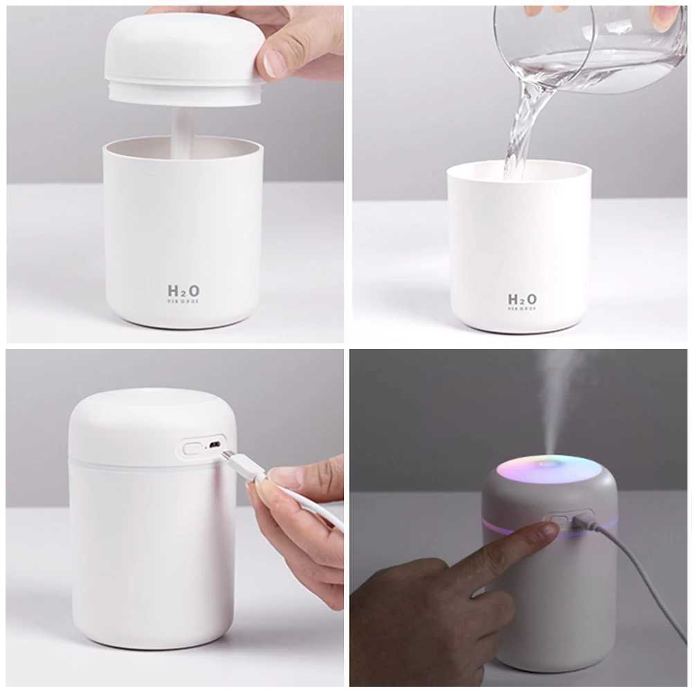 300ml Air Humidifier Portable Ultrasonic Colorful Light Aroma Diffuser Cool Mist For Car Bedroom Home Purifier HumificadorXJ241213