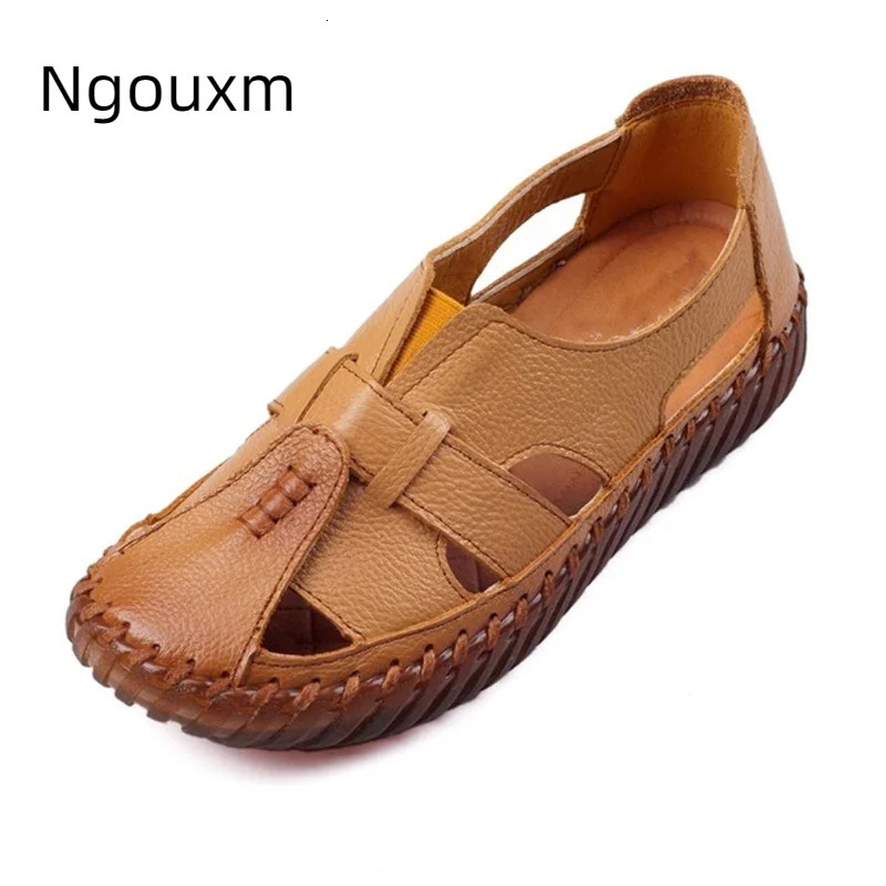 Ngouxm Womens Sandals Summer Genuine Leather Handmade Womens Sandals Womens Flat Shoes 241213