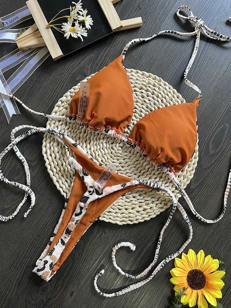 Swimwear Women opard Printed Sexy Bikini Set Striped Beachwear Summer Swimsuit Two-pieces Thong Bathing Suit BiquinisXJ241212