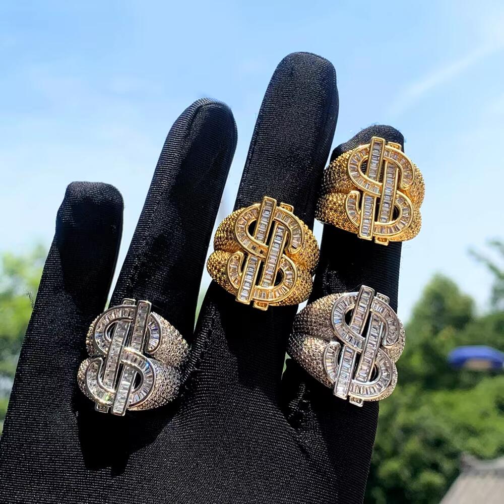 ATJMLADY 2025 Iced Out Bling 5A Cubic Zirconia CZ Money Dollar Ring Hip Hop Fashion Cool Men Boy Finger Jewelry Wholesale