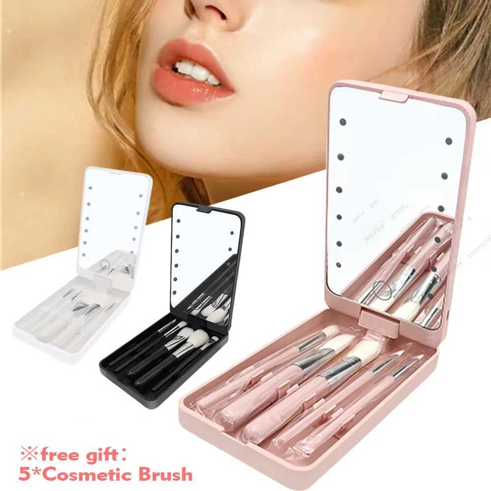 LED Makeup Mirror 5 Cosmetic Brushes Storage Box Compact 360 Foldable Cosmetic Mirror Practical Convenient Carry Vanity MirrorXJ241213