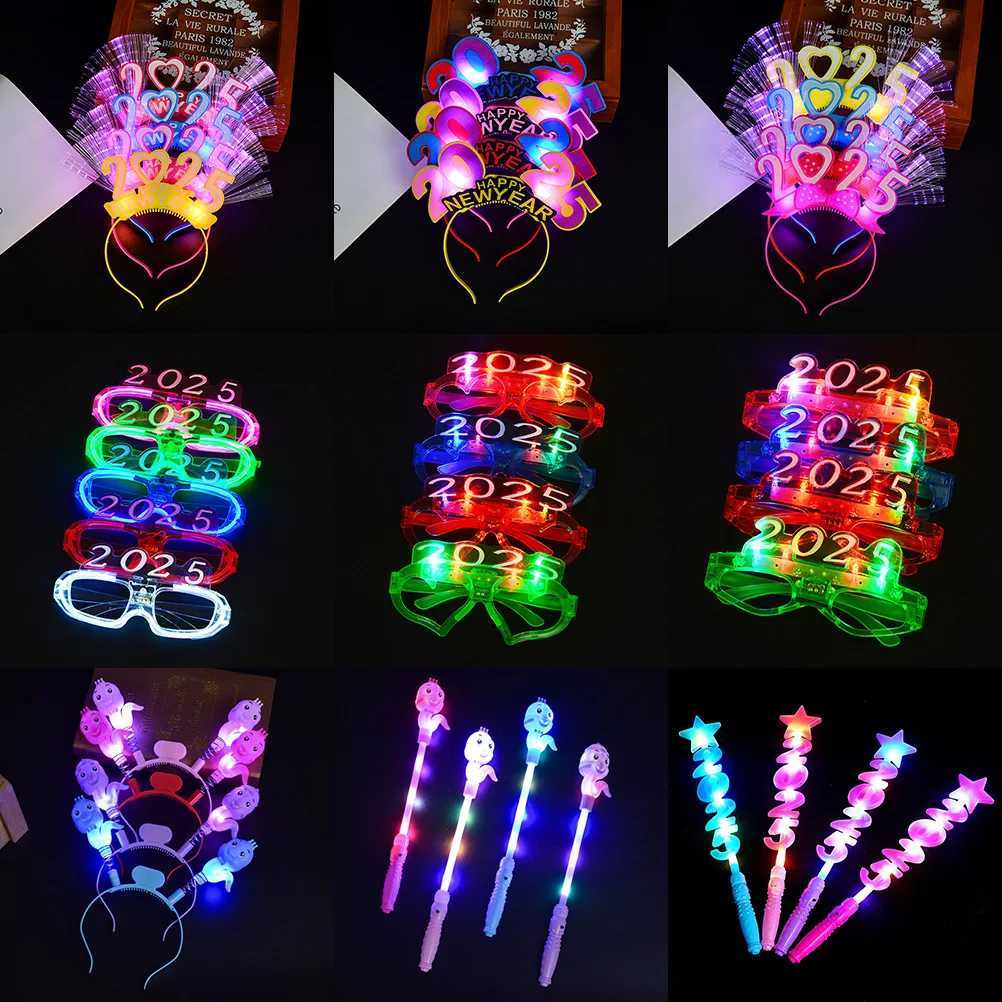 Sunglasses 2025 Happy New Year LED Light Up Headband Glow Hairband Flashing Glasses Women Men Kids Adults Christmas New Year Party Supplies H241213