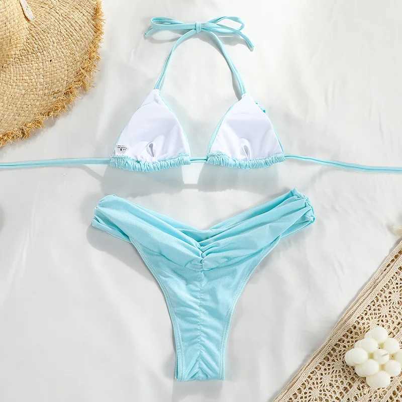 Bandage Bikinis Set Sexy Bikini Sets Solid Swimsuit Women Beachwear 2024 Summer Swimwear High Cut Bathing Suit Beach BiquinisXJ241212