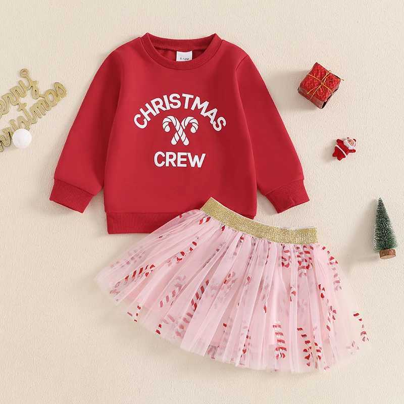 Citgeett Winter Christmas Kids Girls Outfit Long Sleeve Letters Print Sweatshirt Tulle Skirt Outfit Fall Xmas Clothes W241213