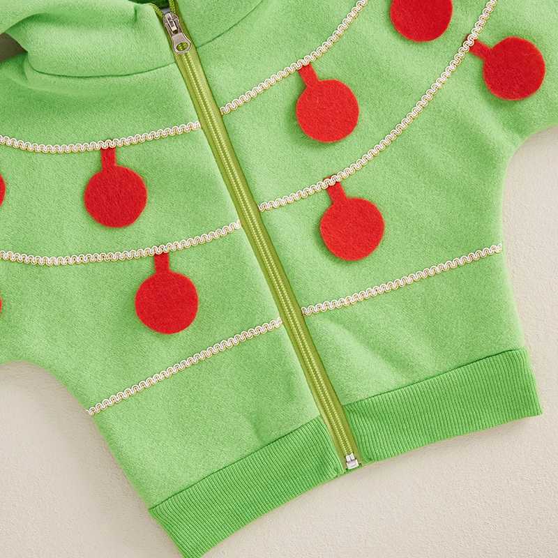 Pudcoco Baby Boys and Girls Autumn Clothing Christmas Tree Zipper Long Sleeve Hoodie Sportswear Elastic Pants 2-piece Set Preschool Clothing 1-6T W241