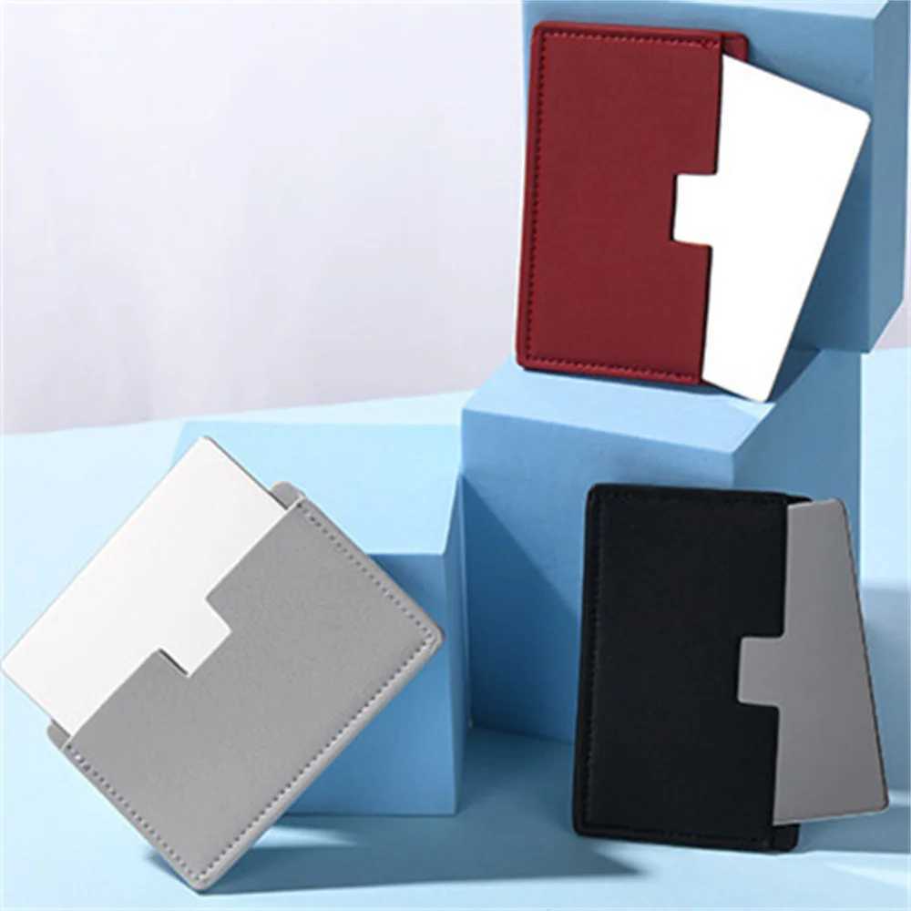 Stainless Steel Card Cosmetics Mirror Portable Mini Unbreakable Makeup Mirror Shatter Proof Leather Sleeve Pocket Size MirrorXJ241213