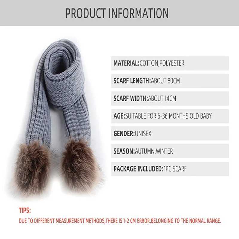 Scarves Wraps Winter Baby Scarf Girl Solid Faux Fur Pompon Children Knitted Scarves Neck Warmer Kids Artificial Wool Pom Thicken Scarves H241213