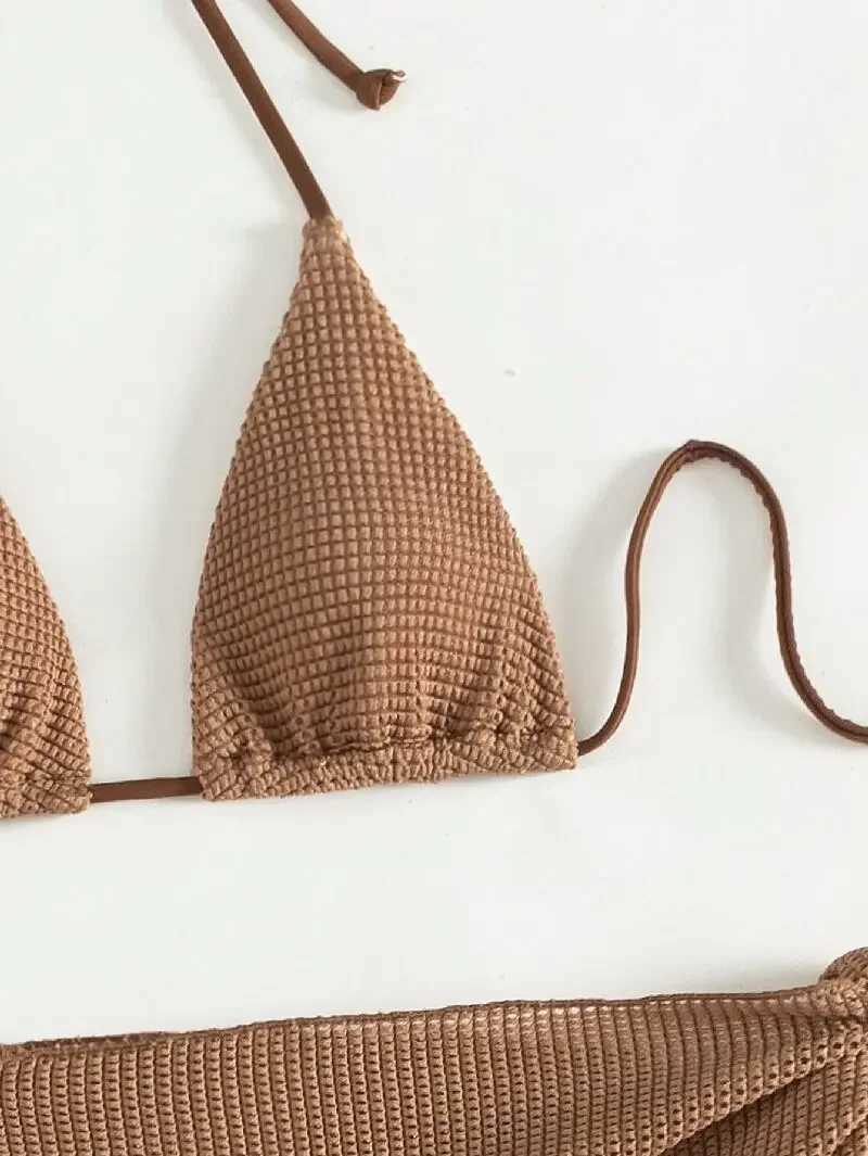 Sexy Brown Bikini Set 2024 Women Halter Push Up Bra Skirt 3 Piece Swimsuit Summer Bathing Suit Cover Up Thong Swimwear BiquiniXJ241212