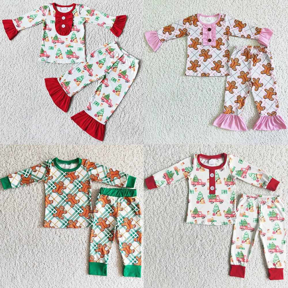 Hot selling childrens designer clothing girls pajamas boys pajamas set Christmas gingerbread boutique baby girls pajamas new W241213