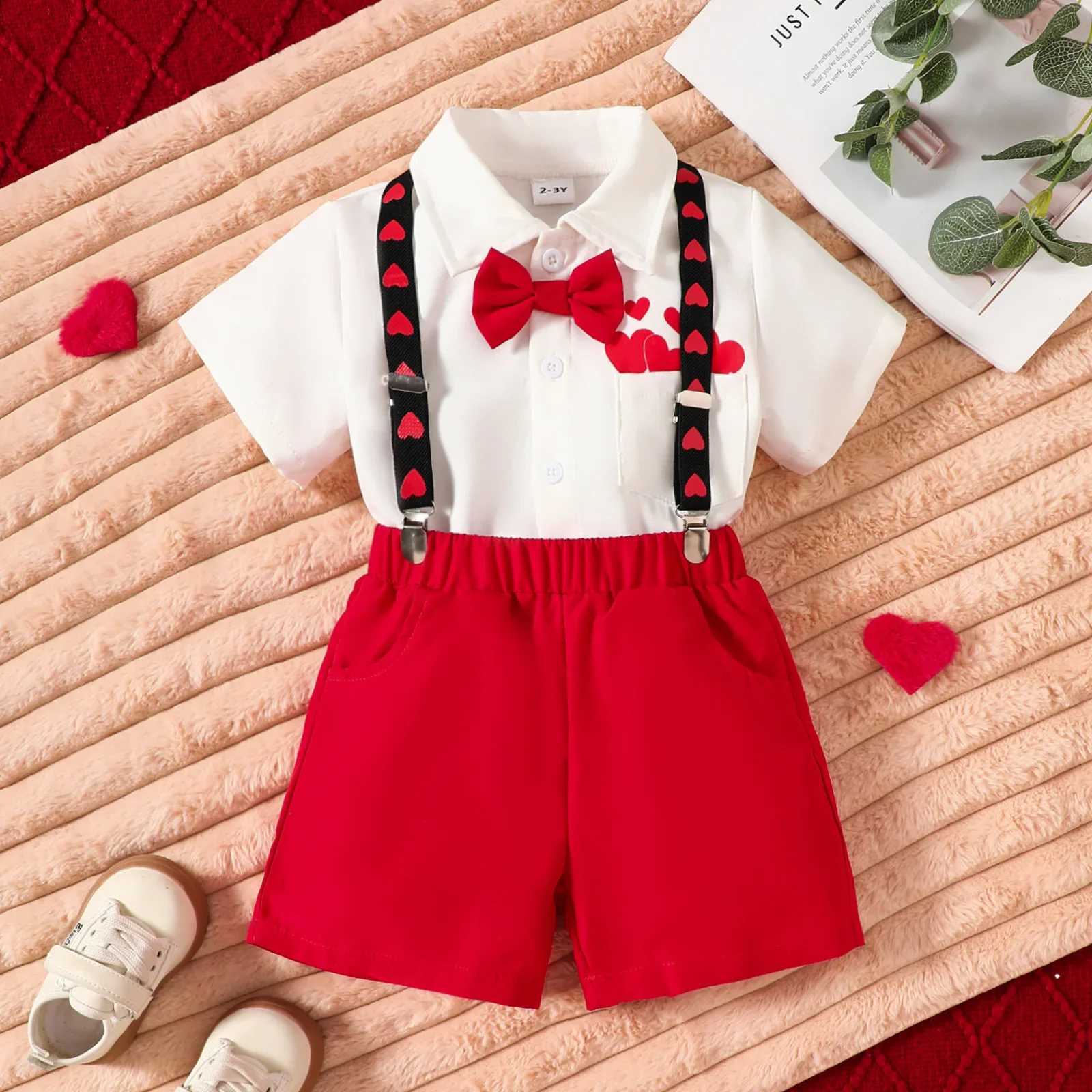 Valentines Day Boys Clothing Set Tie Collar T-shirt and Red Top 2-piece Boys Clothing Set Fashion Set W241213