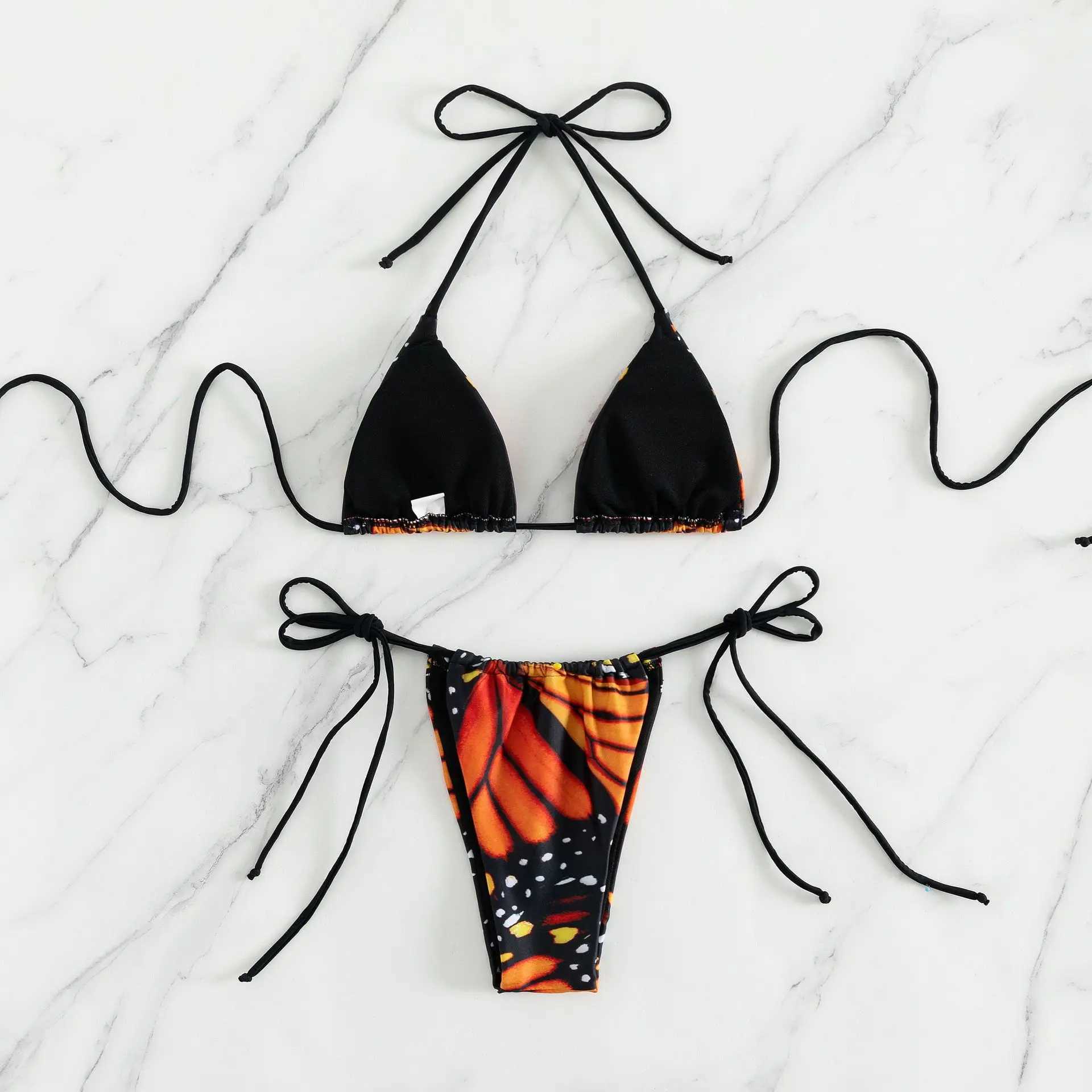 Sexy women print halter string micro bikini sets two pieces swimsuit Swimwear bathing suit beach outfits biquiniXJ241212