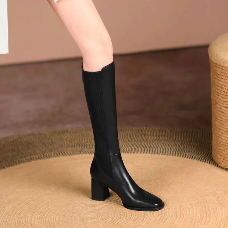Knee Thick High Socks Boots Womens Winter Sexy Boots Womens Long Shoes Elegant Autumn High Boots Wedge Elastic 241213