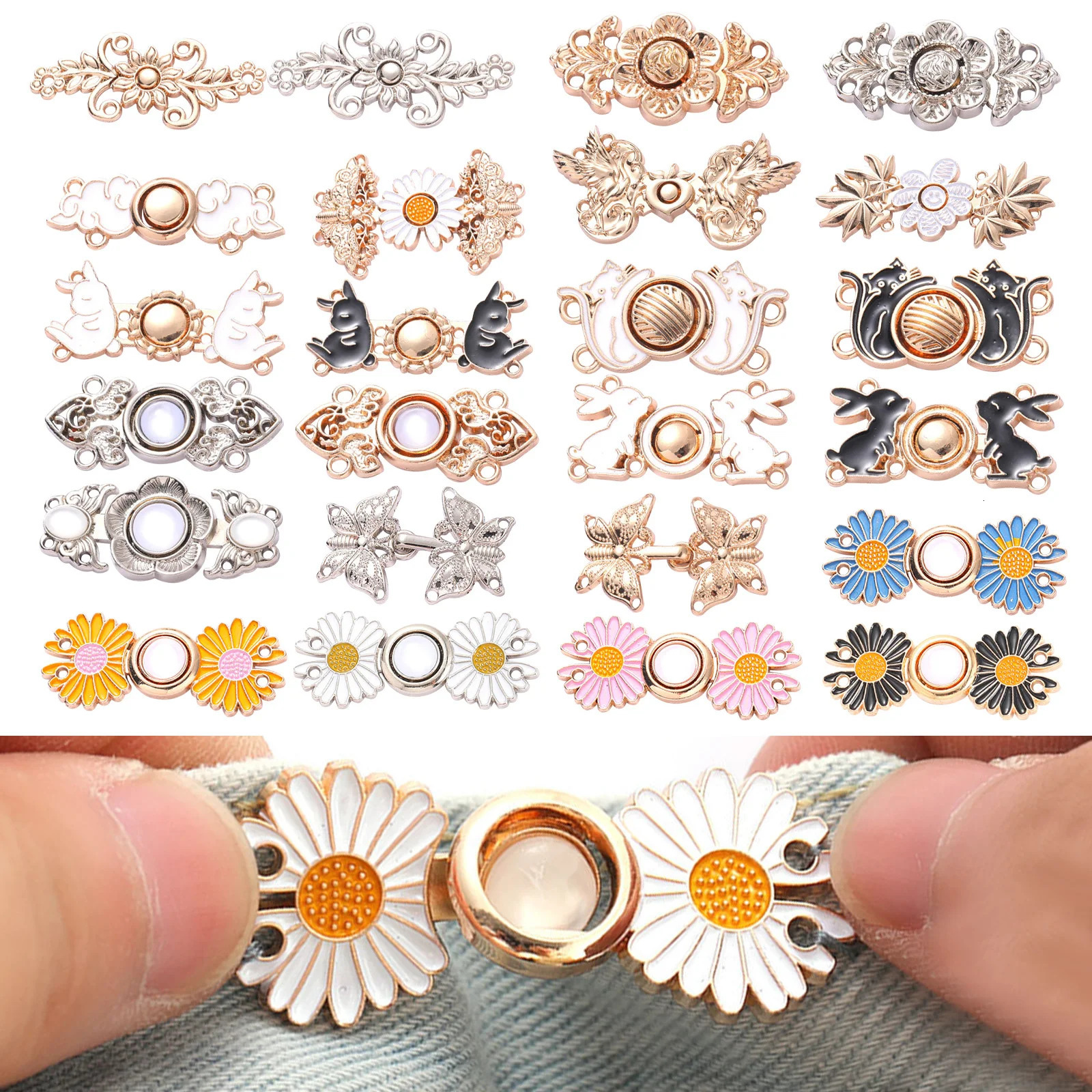 Daisy Flowers Alloy Pants Tight Waist Chest Buckle Pin Clip Adjustable Button Detachable 241210
