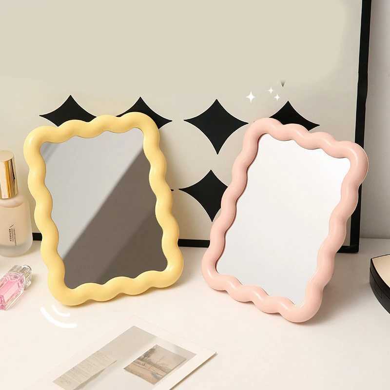 Corrugated Desktop Makeup Mirror Solid Color Simple Portable Handheld Makeup Mirror Foldable Student Compact Cute MirrorXJ241213