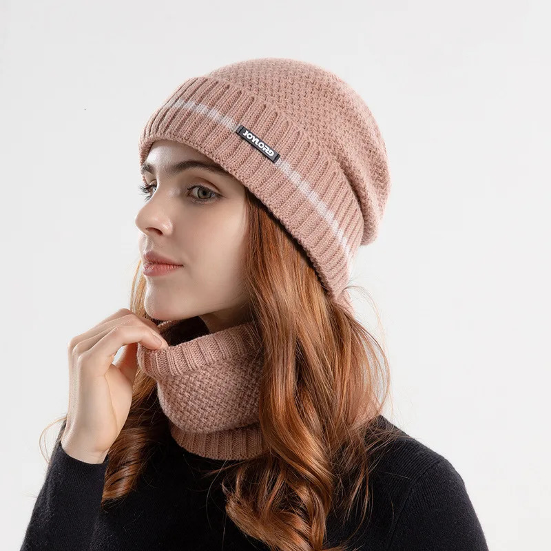 Winter Beanies Snood set knitted warm wool hat unisex casual outdoor windproof thick soft scarf hat men Balaclava women 241205