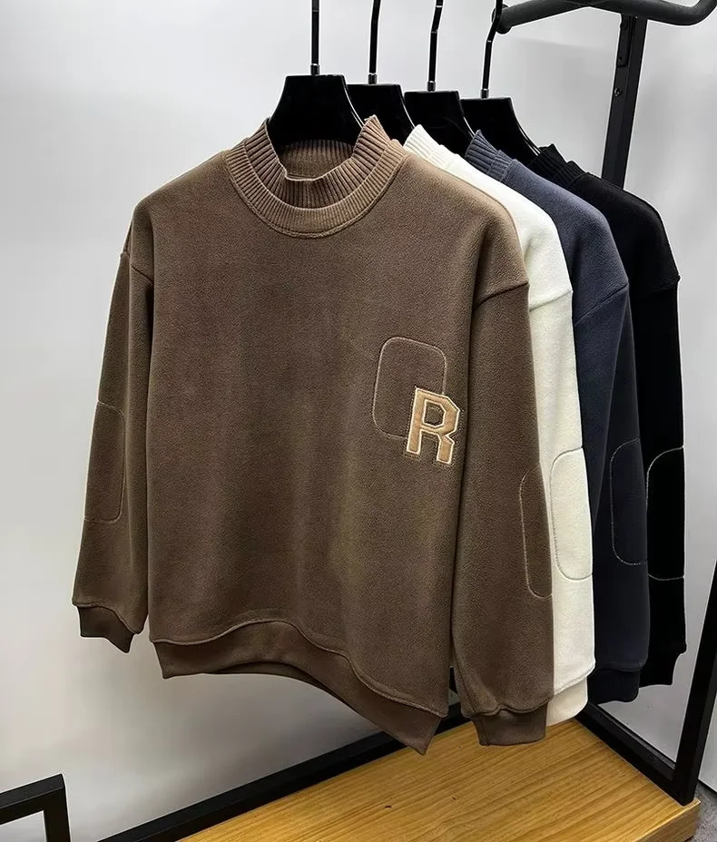 Premium man round neck sweater autumn winter fashion personalized collar letter embroidery n top warm thick casual pullover 241213