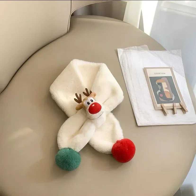 Scarves Wraps Xmas Childrens scarf winter warm baby plush scarf thickened male and female windproof scarf cute Christmas deer scarf H241213