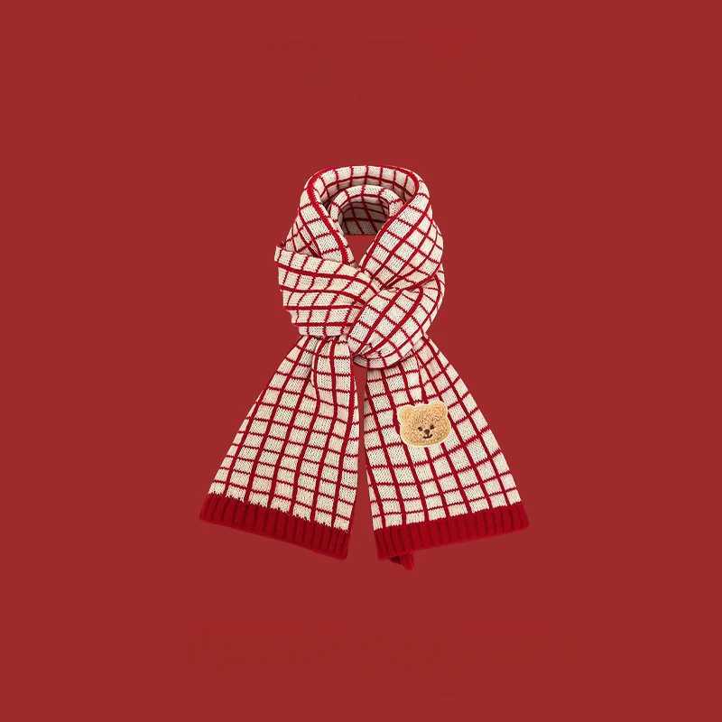 Scarves Wraps New Year Cute Bear Wool Scarf Babies Christmas Thick Soft Neckerchief Chirdren Shawl Winter Warm Cute Neckerchief Accessories H241213