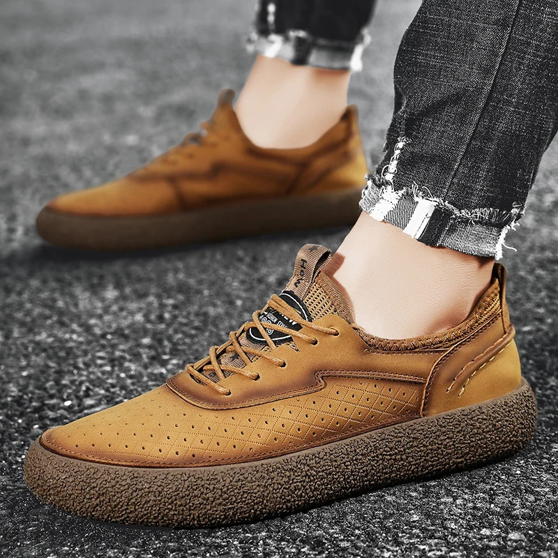 Mens sports shoes comfortable classic outdoor leisure skateboarding shoes mens fashionable non slip genuine leather skateboarding shoes 241213