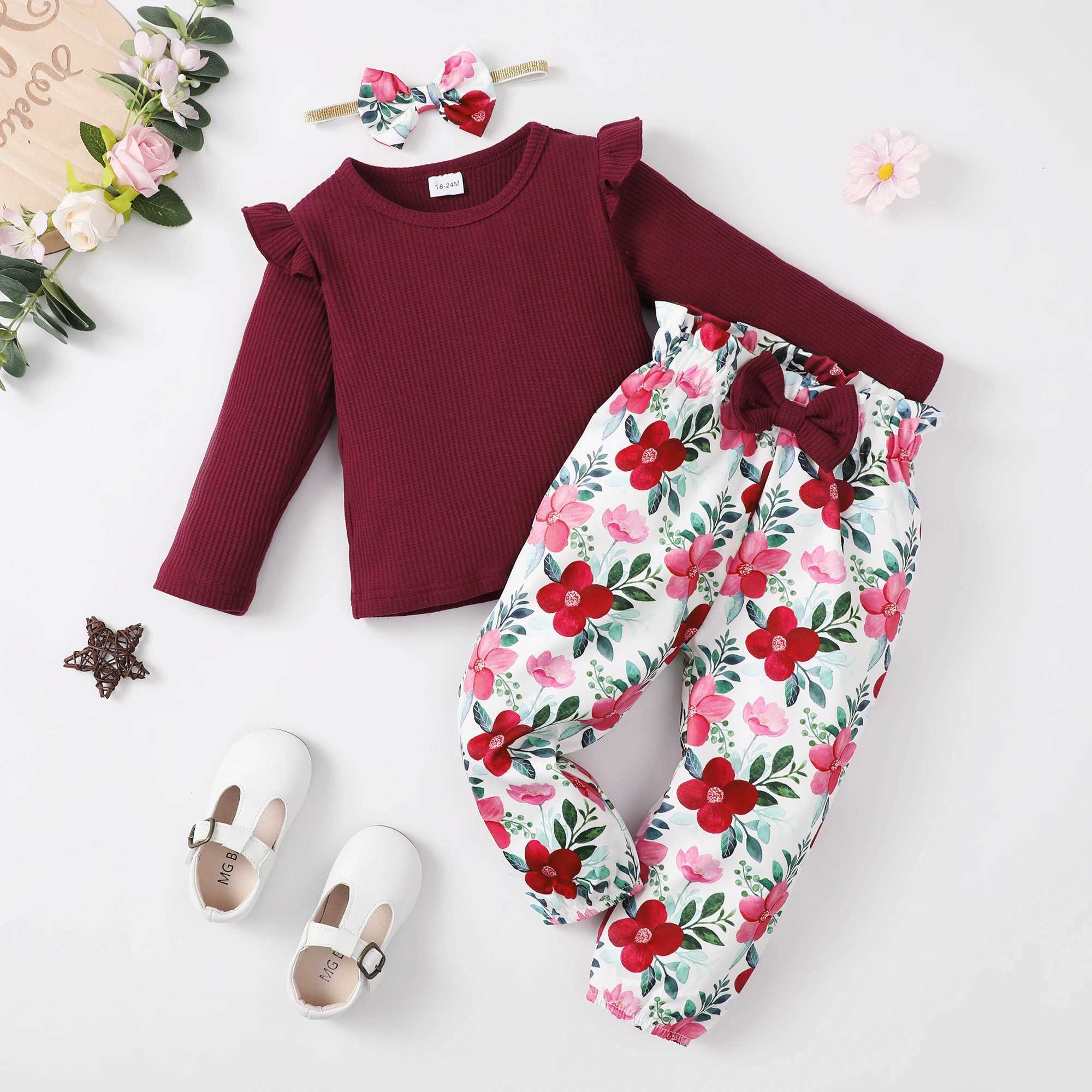 1-5 year baby girl set toddler girl set long sleeved top+pants+headband 3-piece spring set for little girls W241213