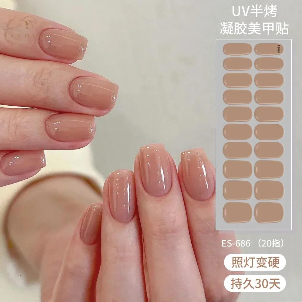20 Tips Semi cured gel Nail Strips Slider Gradient Color Adhesive Full Waterproof Durable UV Nail Sticker 241205