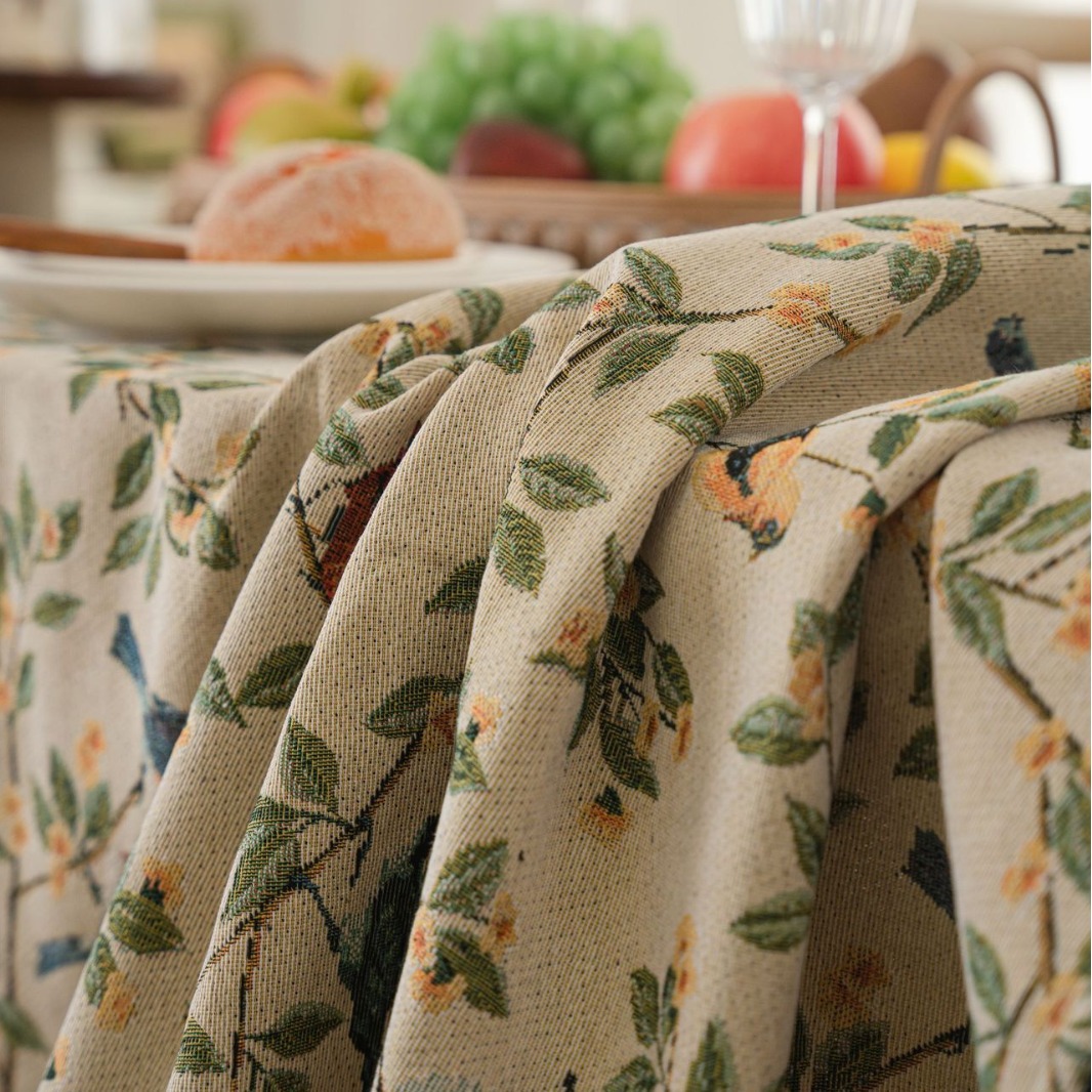 Tablecloth Jacquard Flower Bird Plant Dining Table Cloth Thick Tablecloth