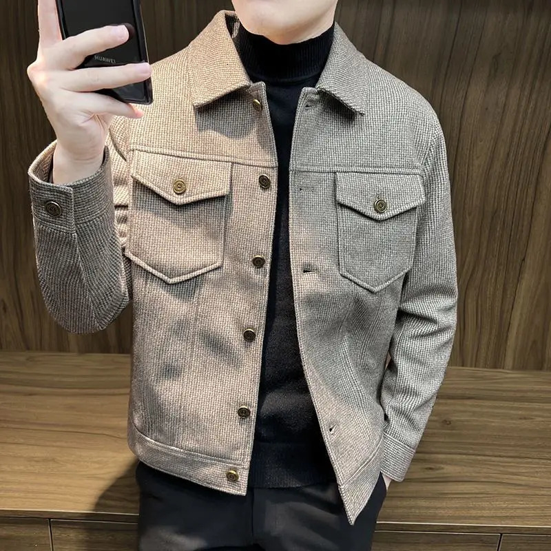 Mens Wool Blends Jackets Slim Fit Solid Color Short Male Coats Joker y ner Harajuku Korean Reviews Many Casual Cold 241213