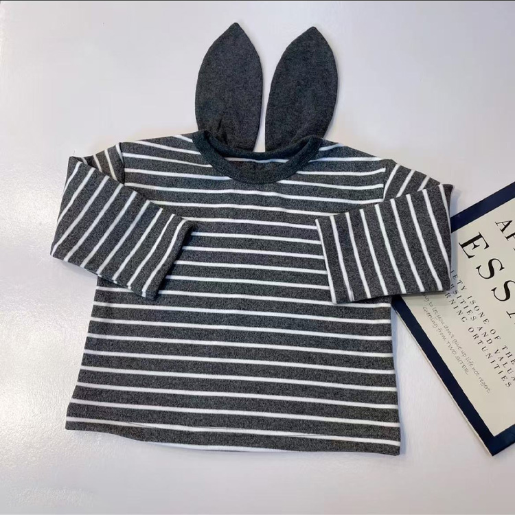 Spring and Autumn Children's Fashionable Long Sleeve Tops Featuring Rabbit Ears - Boys and Girls
